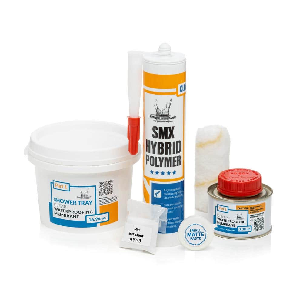Clear Leaky Shower Floor Repair Kit - Clear Waterproofing Membrane - 16.9 o