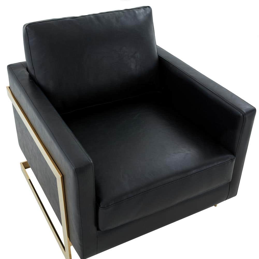 Elegant Lincoln Black Leather & Wood Accent Chair with Gold Accents