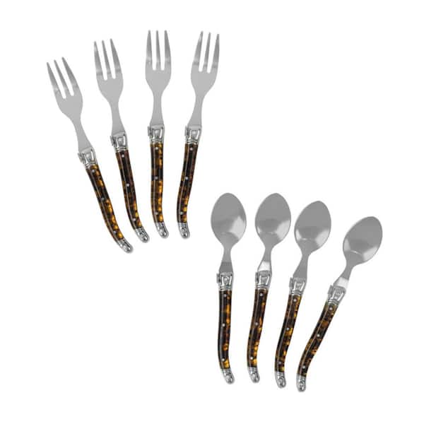8-Piece Laguiole Dessert or Cocktail Spoon and Fork Set - Tortoise Shell