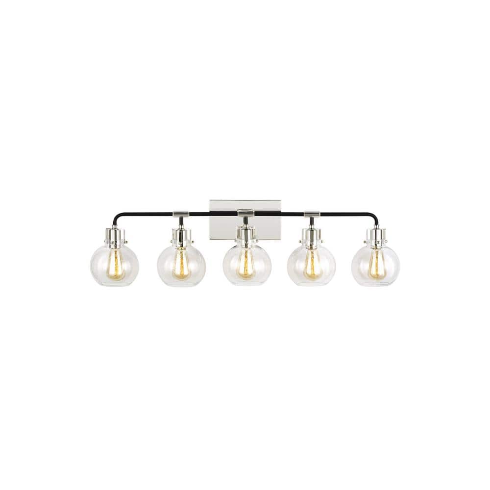 Clara 40 in. 5-Light Polished Nickel Vanity Light with Clear Seeded Glass price history on PriceWatchPro