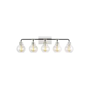 Clara 40 in. 5-Light Polished Nickel Vanity Light with Clear Seeded Glass