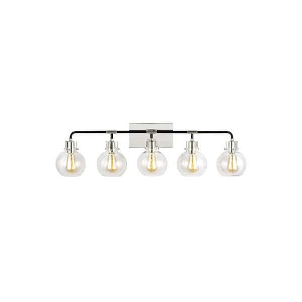 Generation Lighting Clara 40 in. 5-Light Polished Nickel Vanity Light with Clear Seeded Glass