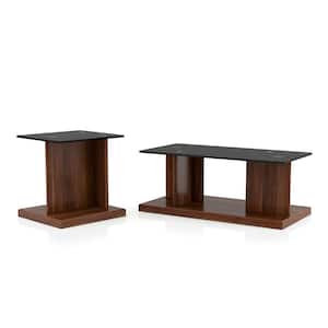 Cricket 2-Piece 47.25 in. Black and Dark Walnut Rectangle Glass Coffee Table Set