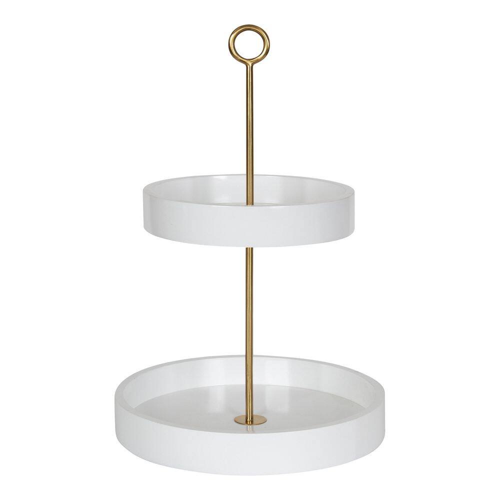 Lipton Glamorous White and Gold Round Metal Two-Tier Tray