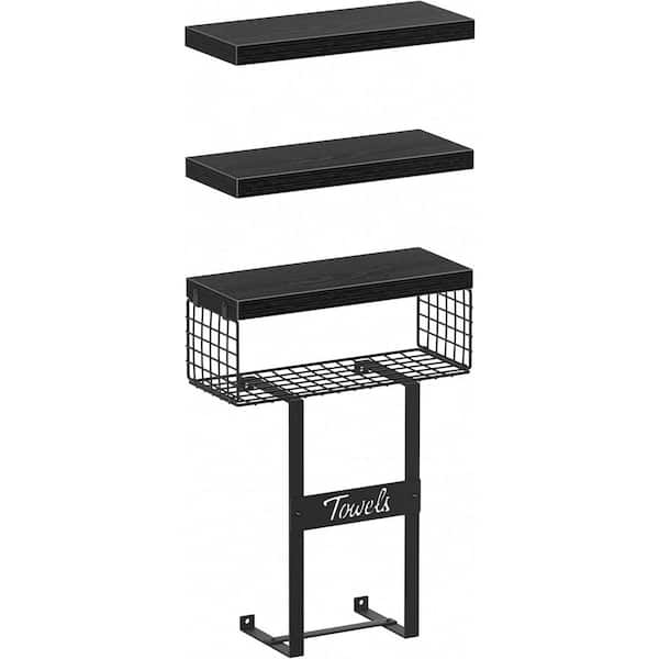 Unbranded 15.7 in. W x 6.7 in. D Black Bathroom Shelves Over Toilet Decorative Wall Shelf
