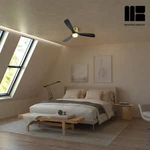 Blade Span 52 in. Indoor Wood Gold Low Profile Modern Ceiling Fan with LED Bulb Included with Remote Included