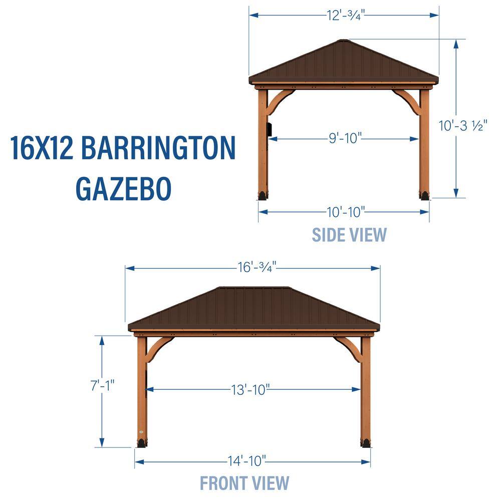 Barrington 16x12 Cedar Wood and Steel Roof Gazebo