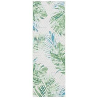 Tappeto Safavieh Barbados BAR590X Per Interni/Esterni – 122x183 Cm, Motivo Tropicale, Verde/Acqua, Antimacchia E UV, Per Patio E Giardino