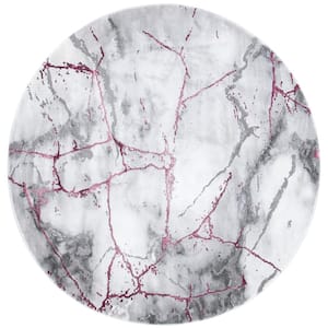Craft Gray/Wine 4 ft. x 4 ft. Distressed Abstract Round Area Rug