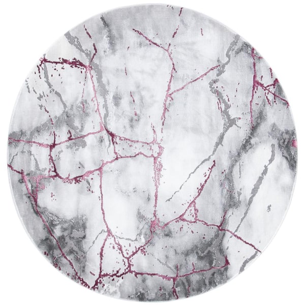 SAFAVIEH Craft Gray/Wine 4 ft. x 4 ft. Distressed Abstract Round Area Rug