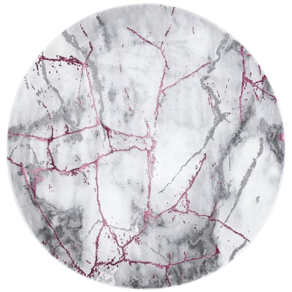 SAFAVIEH Craft Gray/Wine 7 ft. x 7 ft. Distressed Abstract Round Area Rug