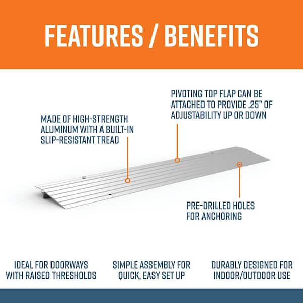 TRANSITIONS Aluminum Threshold Ramp 6.5 in. L x 34 in. W x 1 in. H