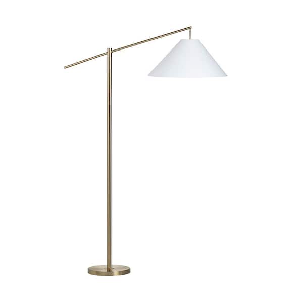 68.25 in. Gold Brushed Modern Arc Floor Lamp with White Linen Shade