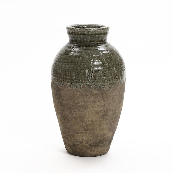 LuxenHome 18.5 in. Rustic Brown Stoneware Indoor and Outdoor Bud Vase