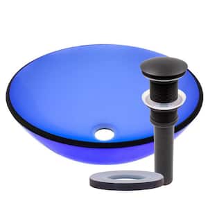 Blu Glass Vessel Sink in Blue with Drain Assembly in Oil Rubbed Bronze