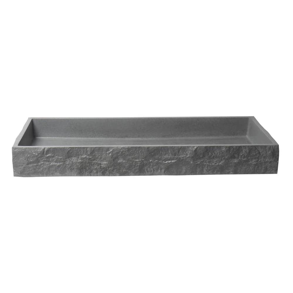 Gray Matte Concrete Rectangular Bathroom Sink, 39.6"