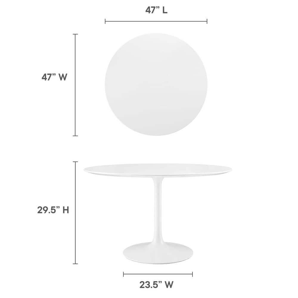 Mid-Century Modern 47" Round White Wood Dining Table