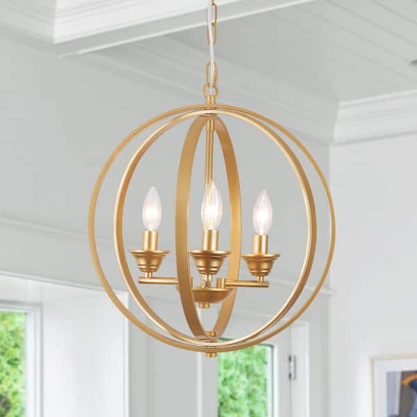 3-Light Gold Modern Globe Candlestick Hanging Chandelier Lighting Fixture for Kitchen Island