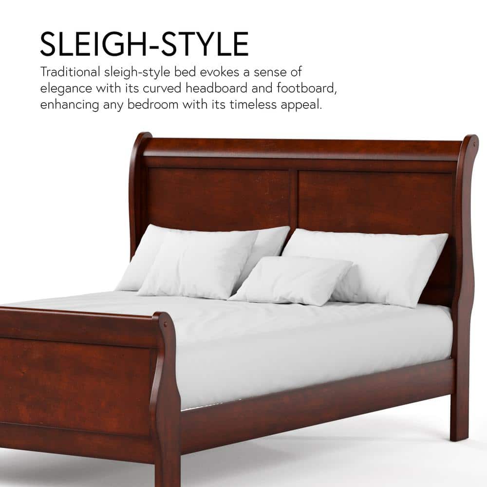 White Traditional Wood Sleigh Full Bed Frame with Headboard and Footboard