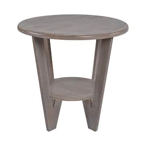 Farmhouse 24 in. Brown Round Wood End Table With Shelf
