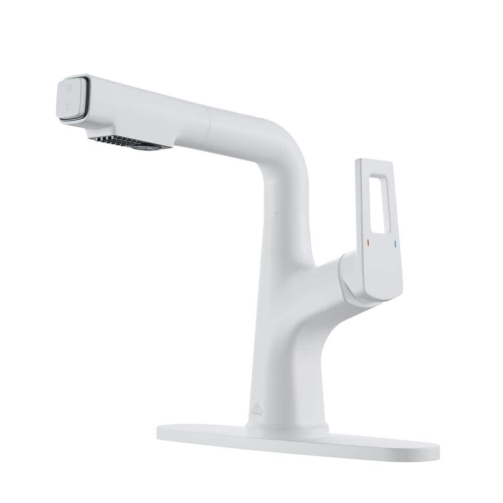 Boyel Living Single Handle Single Hole Bathroom Faucet with Pull-Out Sprayer and Deckplate included in Matte White