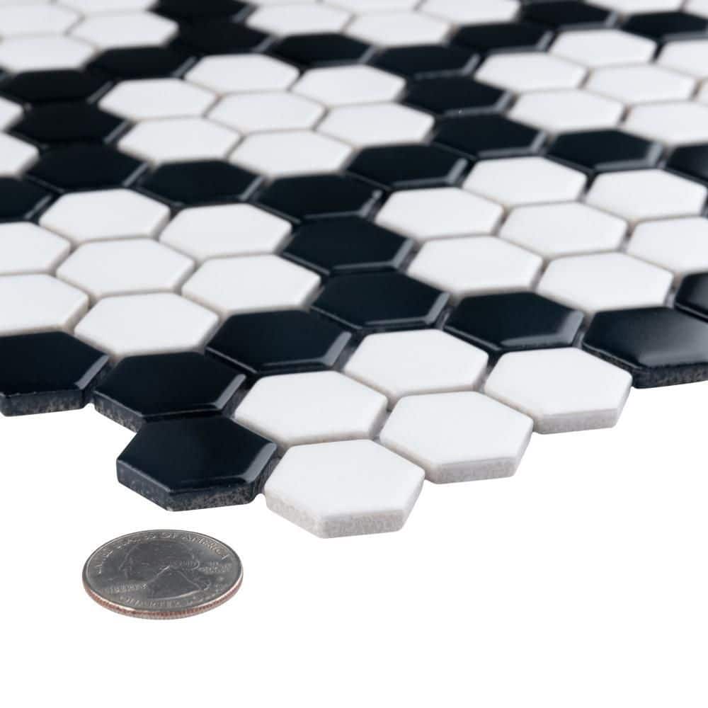Metro Hex Matte White and Black Porcelain Mosaic Tile