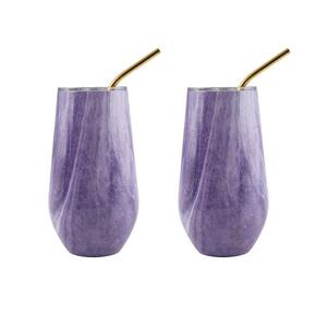16 oz. Purple Geode Decal Stainless Steel Wine Tumblers with Stainless Steel Straw (2-Pack)
