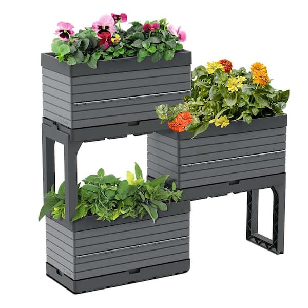 Southern Patio FlexSpace 22 in. x 11 in. x 13 in. Gray Resin Modular Raised Garden Bed