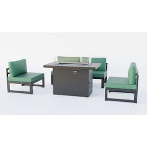 Chelsea 5-Piece Aluminum Patio Fire Pit Set with Green Cushions