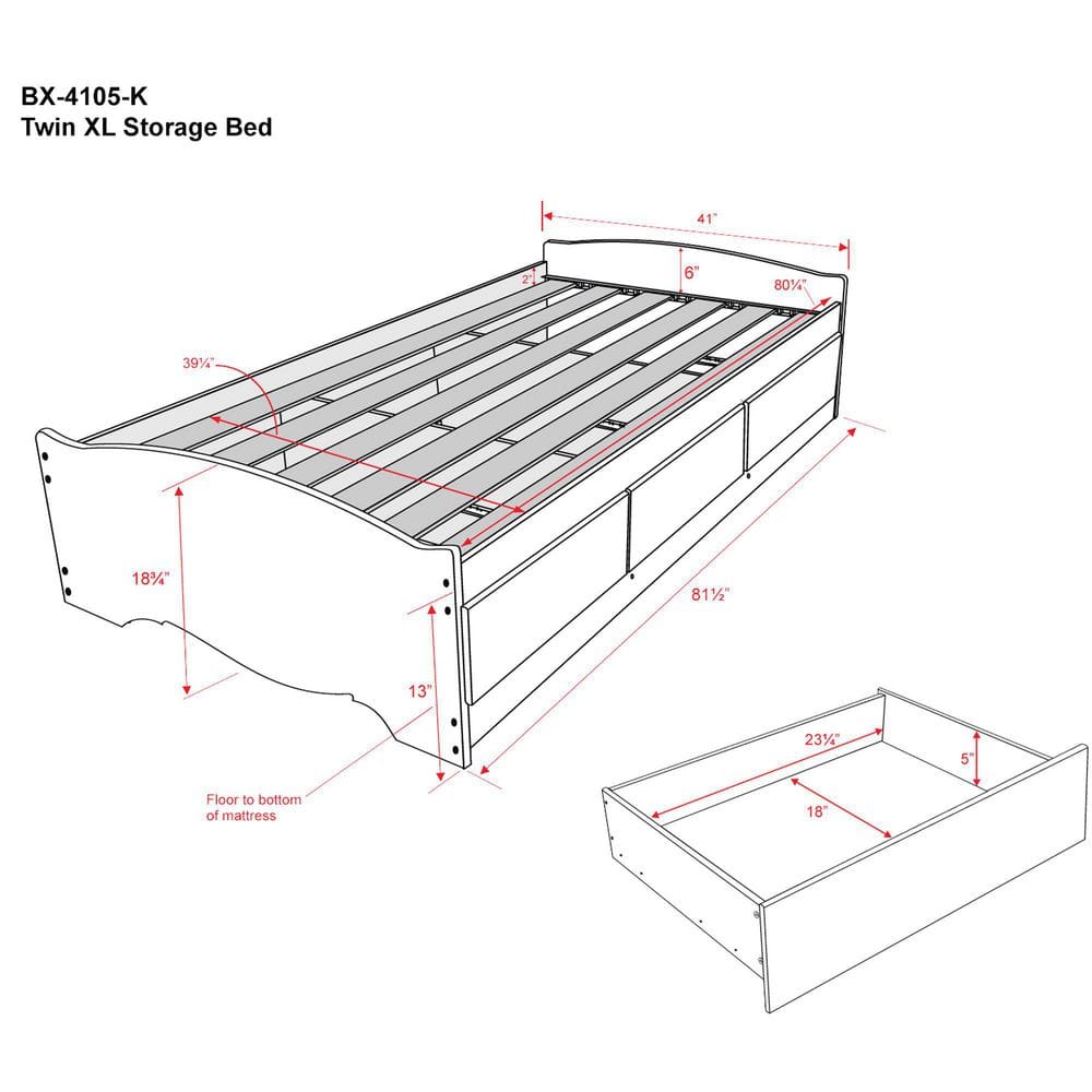 Black Twin XL Wood Platform Bed with 3 Storage Drawers