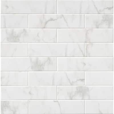 Classique White Carrara 4 in. x 16 in. Glossy Wall Ceramic Tile (8.8 sq. ft./Case)