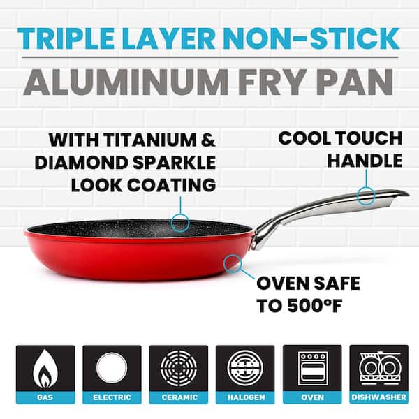 Cook N Home Nonstick 5.5 Mini Size One Egg Fry Pan and Sauce Pan 1-QT with  Lid Set, Red