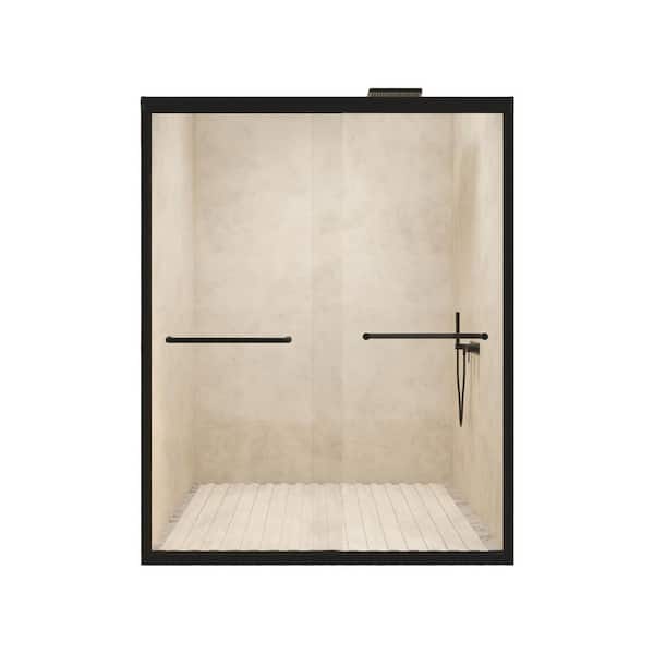 54 in. W x 72 in. H Sliding Framed Shower Door in Matt Black Finish with Tempered Glass