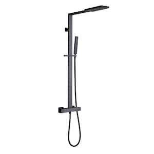 Thermostatic 2-Spray Wall Bar Shower Kit with Hand Shower in Matte Black