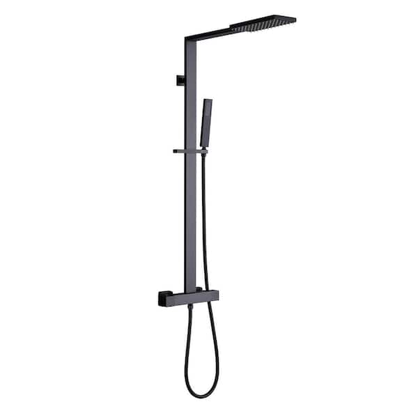 Tomfaucet Thermostatic 2-Spray Wall Bar Shower Kit with Hand Shower in Matte Black