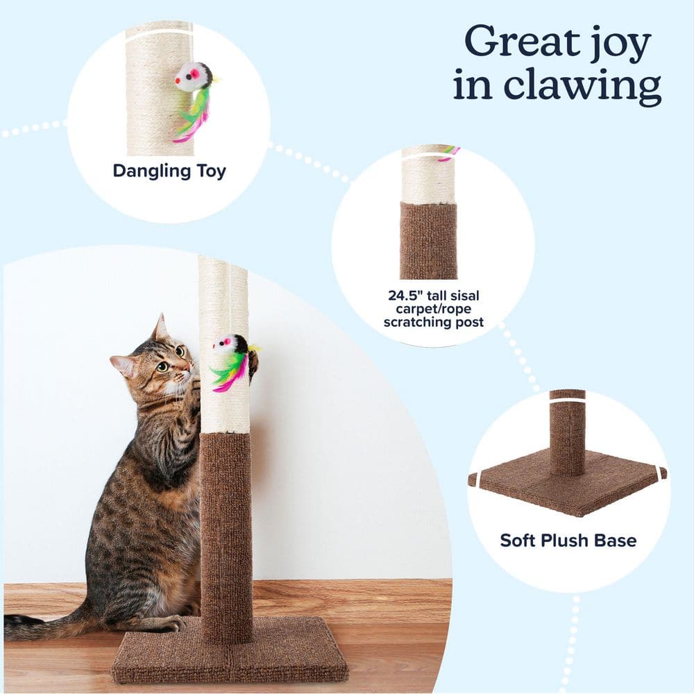 24.5 Inch Beige and Brown Sisal Cat Scratching Post with Carpet Base