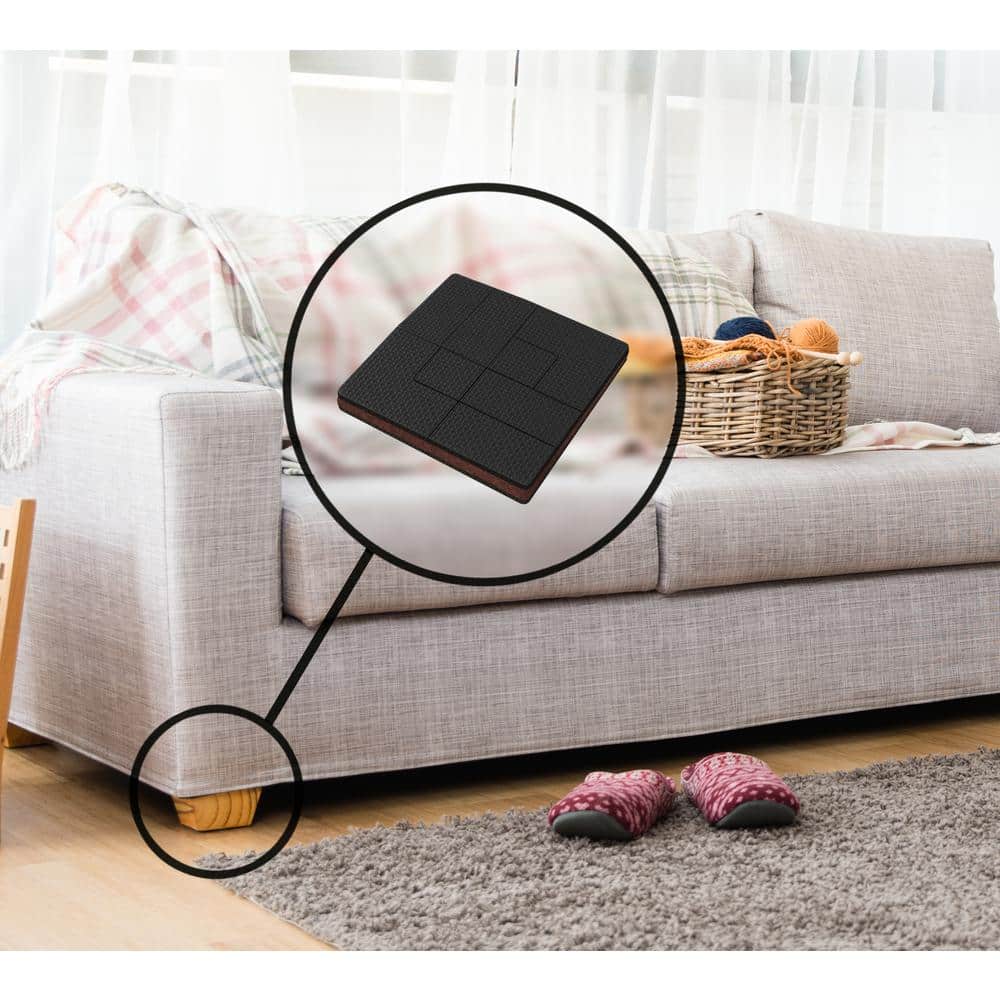 Black 4 Inch Square Non-Slip Rubber Felt Furniture Pads