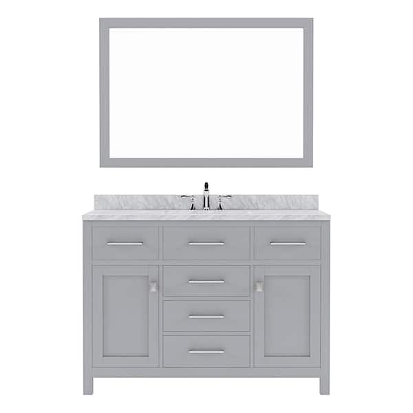 Virtu USA Caroline 48 in. W Bath Vanity in Gray with Italian Carrara White Marble Vanity Top with White Basin and Mirror