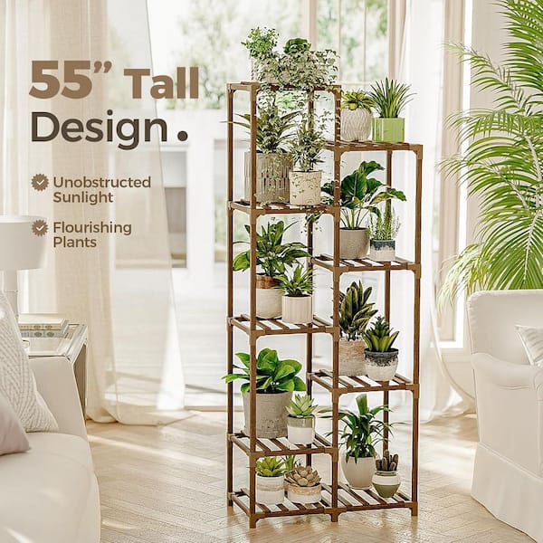 Wood Plant Stand Indoor (23.6 in. H x 54. 5 in. H) Tall Plant