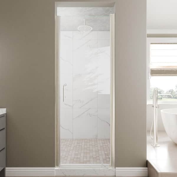 28-30 in. W x 72 in. H Pivot Semi-Frameless Shower Door in Brushed Nickel Finish with Clear Glass (6 mm)