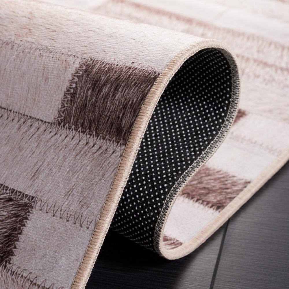Beige and Brown Faux Hide Square Area Rug, 6'x6'
