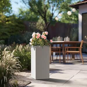 Modern 24 in. High Large Tall Elongated Square Crisp White Outdoor Cement Planter Plant Pots