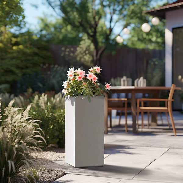 Sapcrete Modern 24 in. High Large Tall Elongated Square Crisp White Outdoor Cement Planter Plant Pots