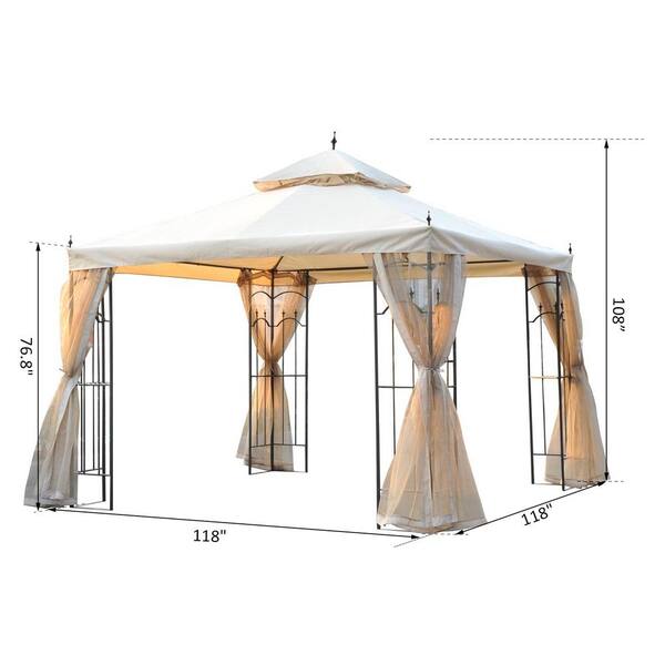 Outsunny 10x10 Ft Square Outdoor Gazebo Canopy | Steel Frame Polyester Fabric | Mixed-Brown | Model 84C-128