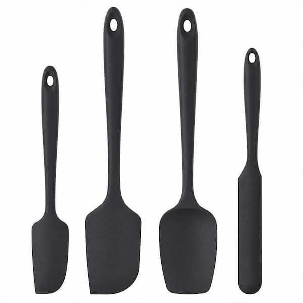 4-Pieces Black Silicone Spatula Set with 600° Fahrenheit Heat Resistant, Integrated Design for Easy Cleaning
