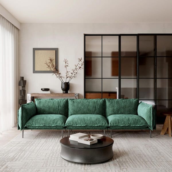 Robot Vacuum Friendly Lawson 111 in. 3-Seater Tapered Arm Velvet Cloud Sofa for Home, Bedroom, Office in Green