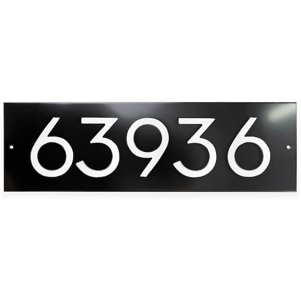 Horizontal Floating Modern Address Plaque (4 in. Numbers-5 Characters)-Black/White
