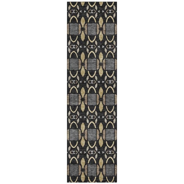 Chantille Machine Washable Indoor/Outdoor Abstract ACN2920 Black 2 ft. x 7 ft. Runner Rug