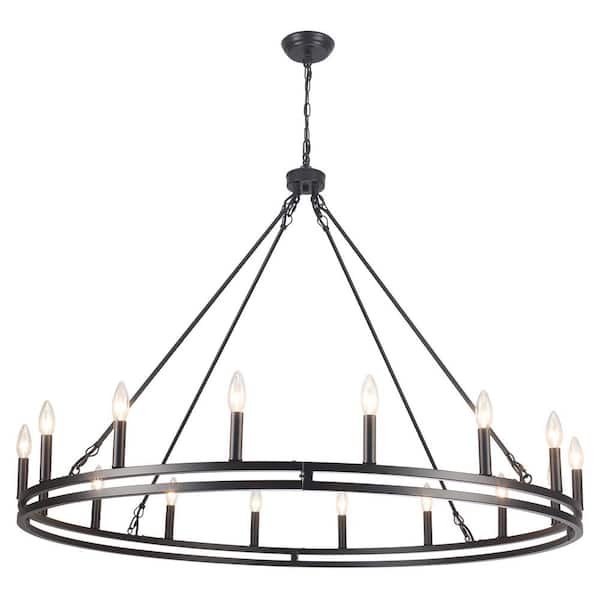 16-Light Black Farmhouse Chandelier, Wagon Wheel Chandeliers for Dining Room