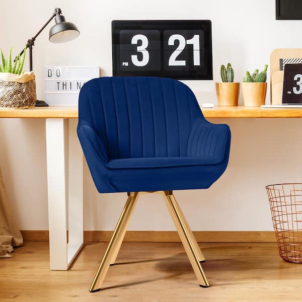 JEAREY 24 in. Modern Navy Fabric Swivel Arm Chair with Metal Legs